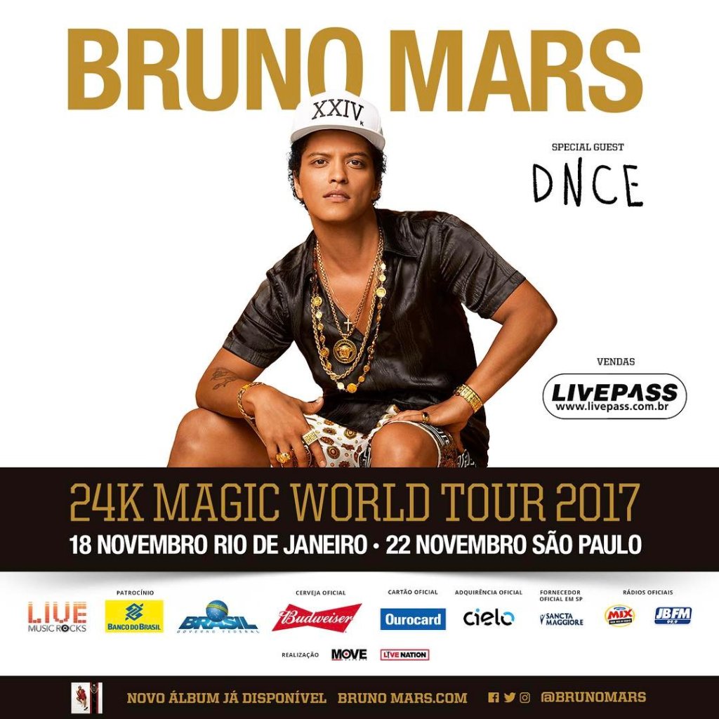 Bruno Mars vai fazer show no Brasil com DNCE!