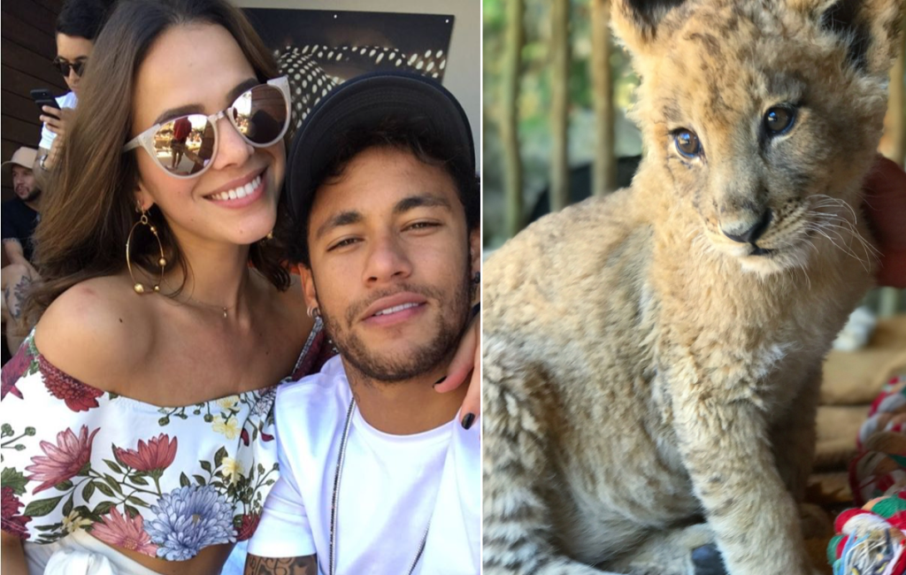 Bruna Marquezine e Neymar postam fotos com leões na África do Sul