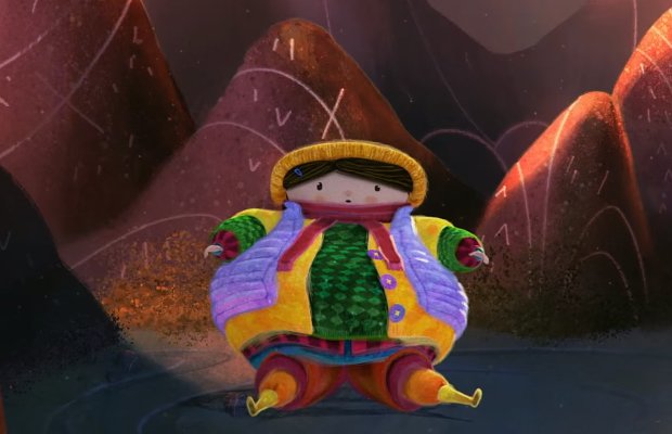 frio1 Ilustração de menina usando roupas de inverno como casaco, touca e cachecol