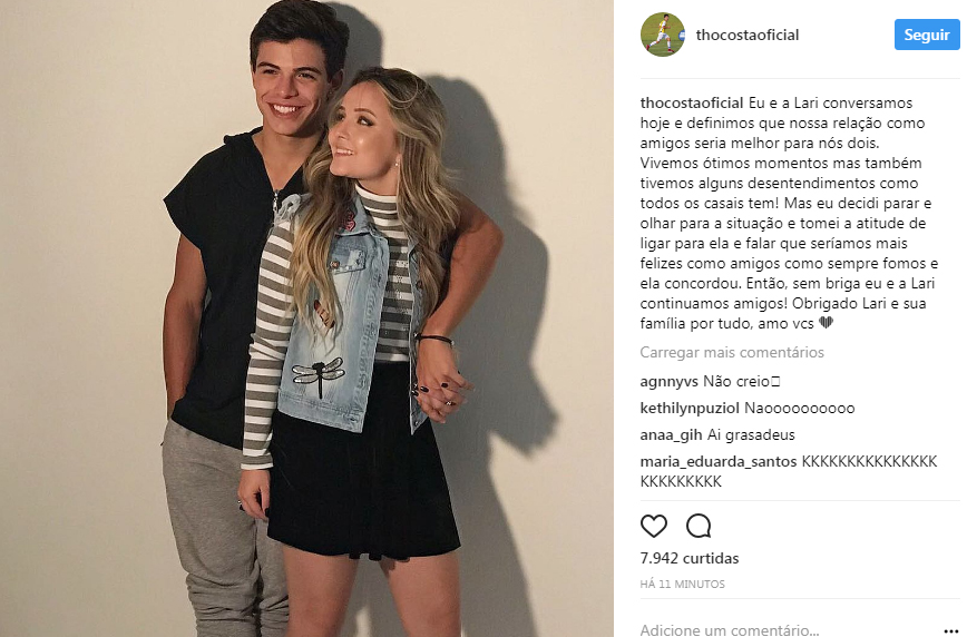 Larissa Manoela e Thomaz Costa terminam o namoro