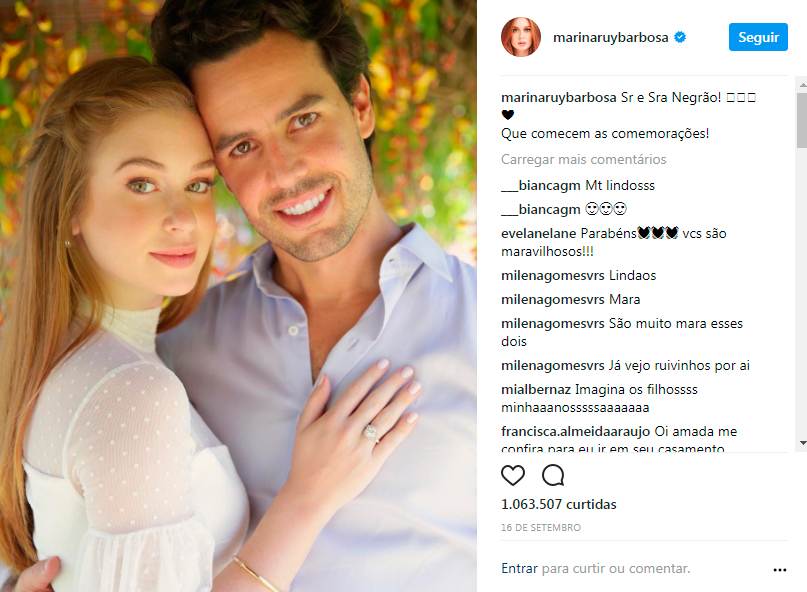 Só amor! Marina Ruy Barbosa faz declaração linda para o marido