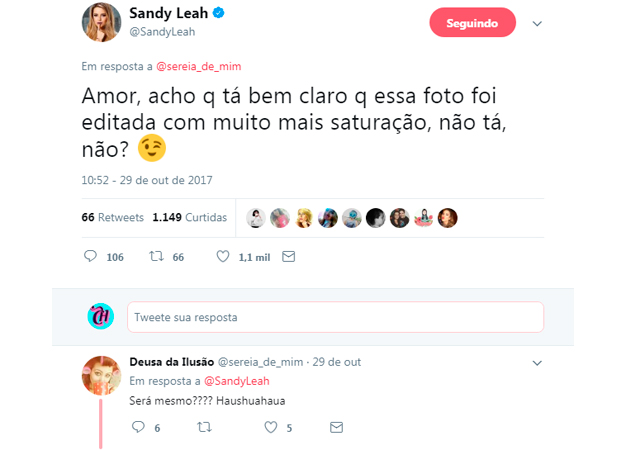 sandy resposta critica maquiagem