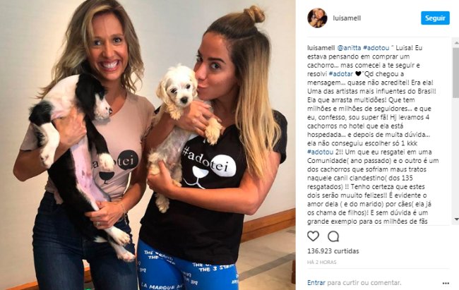 anitta adota cachorros lisa mell