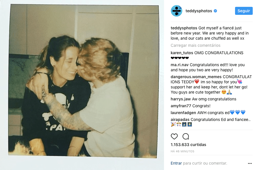 OMG! Ed Sheeran anuncia que está noivo de Cherry Seaborn