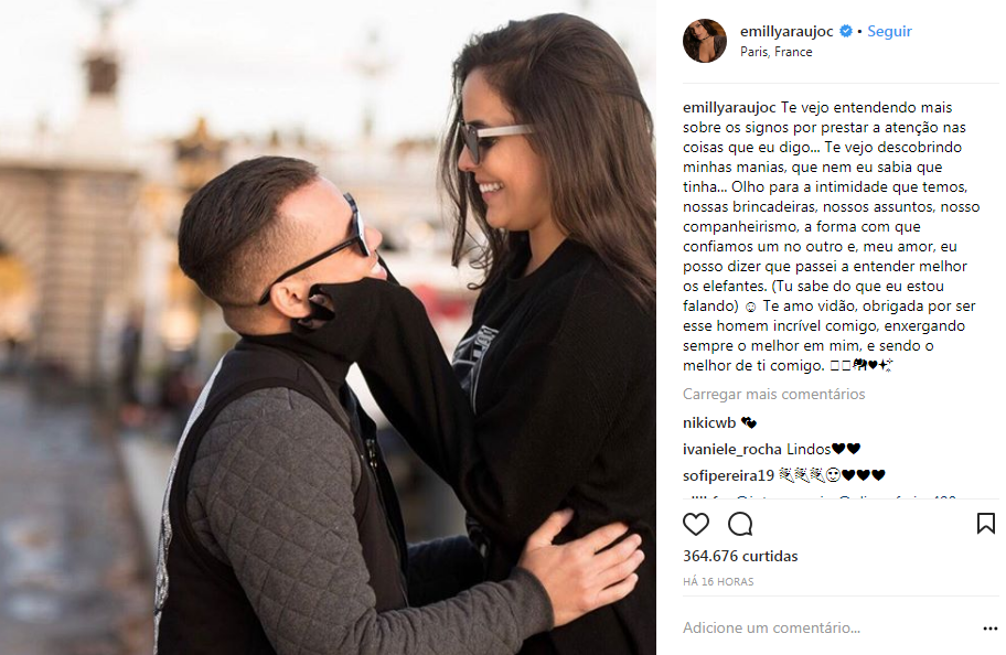 Emilly Araújo e Jota Amâncio assumem namoro no Instagram