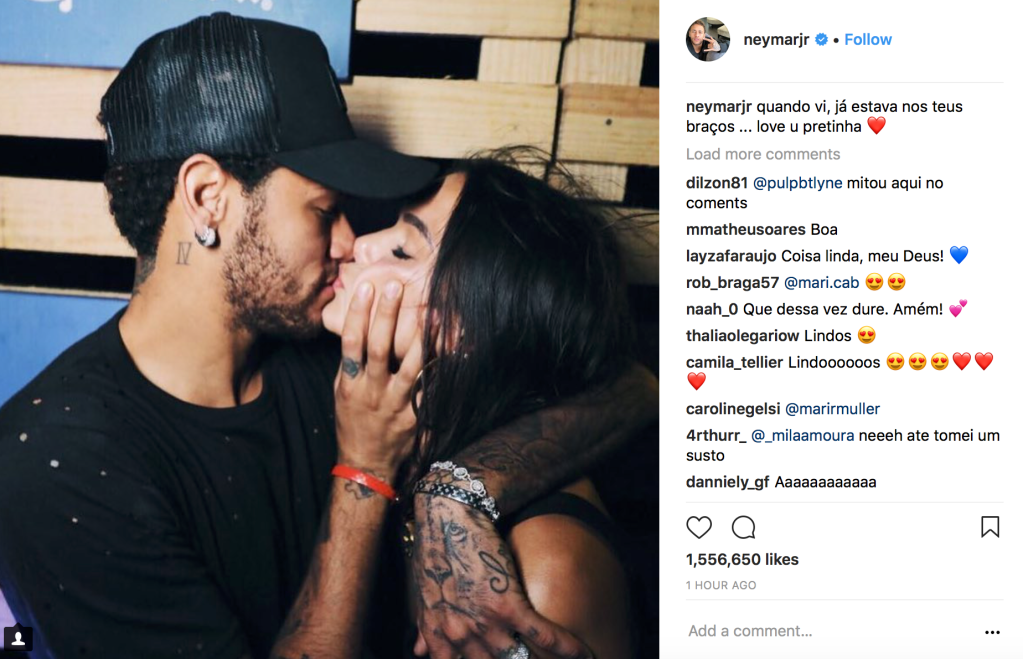 Neymar faz declaração à Bruna Marquezine: “Love you, pretinha”