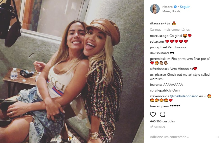 Anitta e Rita Ora se encontram e levantam suspeita de parceria