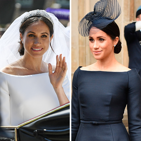 Meghan Markle apareceu com uma versão escura de seu vestido de noiva