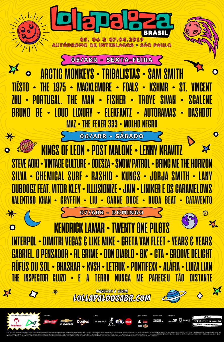 Saiu o lineup por dia do Lollapalooza 2019