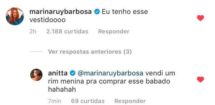 marinaruybarbosa-anitta Marina Ruy Barbosa comenta na foto de Anitta