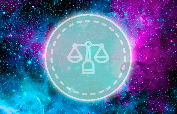 símbolo do signo de Libra em fundo de galáxia