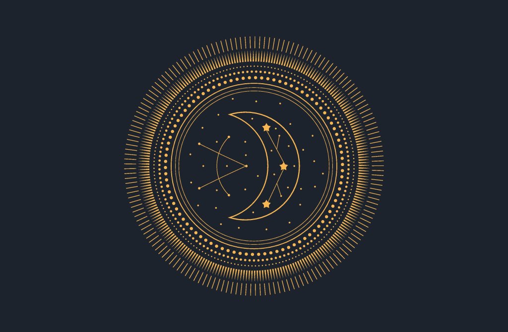 ilustração com elementos que remetem à astrologia