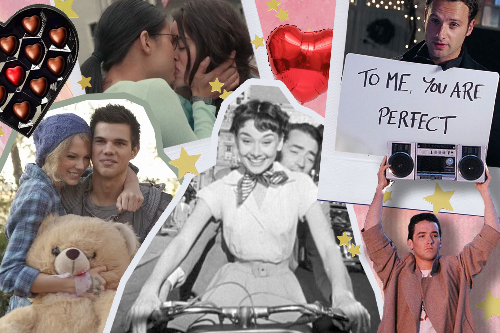 Montagem com fotos de casais de filmes