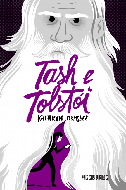 Capa de Tash e Tolstoi com um homem sendo objeto central e outro personagem saindo de sua barba branca; a capa tem tons de roxo, preto e branco