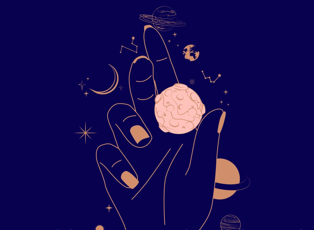 ilustração com elementos que remetem à astrologia