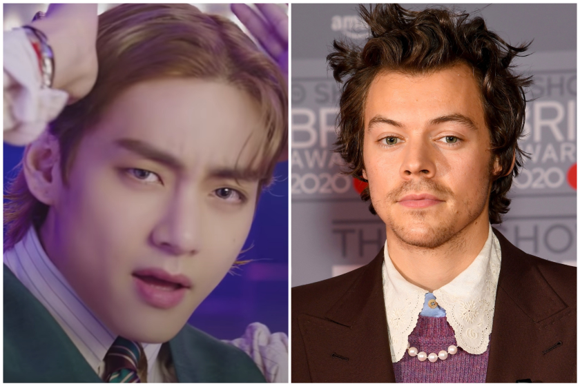 V, do BTS, usou look que é a cara do Harry Styles no clipe de Dynamite