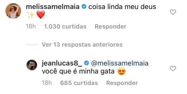 Instagram-comentarios-mel-maia-jean-lucas Mel Maia e Jean Lucas trocam comentários carinhosos nas redes sociais