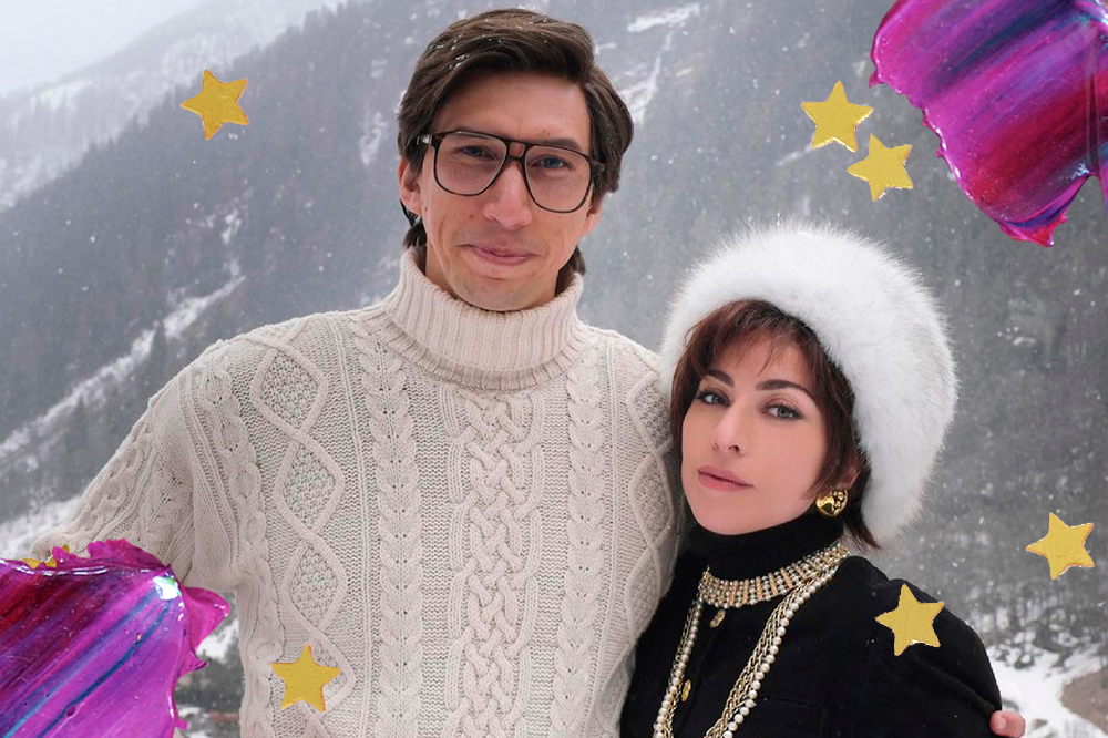 Adam Driver e Lady Gaga caracterizados para o filme que conta a história da Gucci