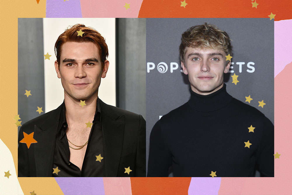 montagem mostra KJ Apa de um lado e Hart Denton de outro