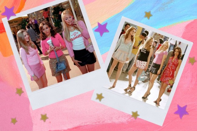 Looks Meninas Malvadas Montagem com duas fotos do filme Meninas Malvadas. Na primeira as 3 poderosas estão com expressões apreensivas, na segunda todas estão na escola.