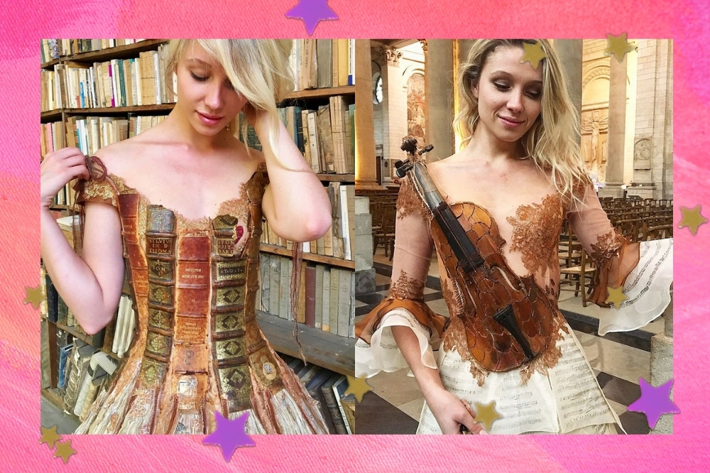 Estilista francesa cria vestidos com livros e materiais ~inusitados~