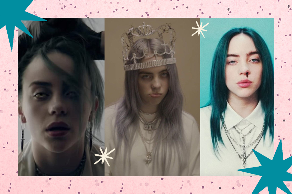 Montagem com três clipes diferentes da Billie Eilish