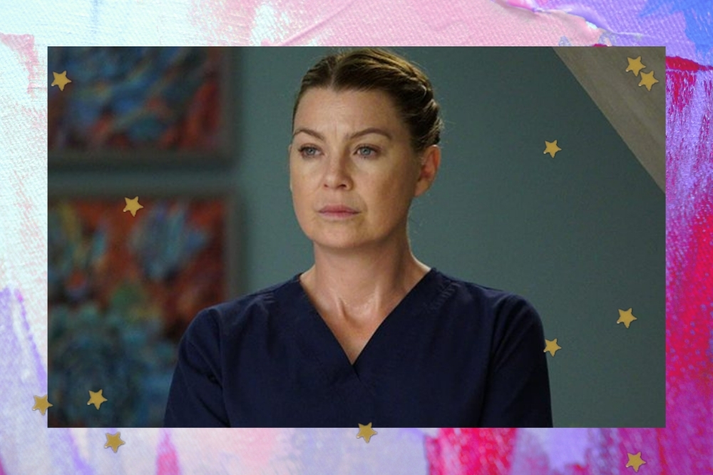 Ellen Pompeo como Meredith Grey em seriado. Ela está com uma expressão séria.