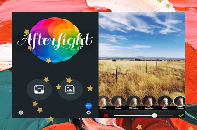 Colagem com imagem da interface do aplicativo de fotos After Light