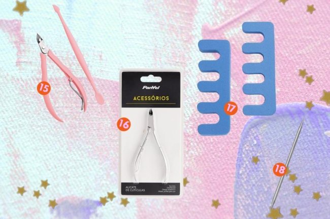 Unha Fundo colorido com produtos para as unhas posicionados com números.
