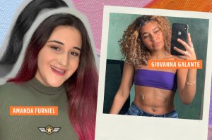Galera CAPRICHO dá dicas valiosas para você que vai prestar o Enem Foto da Amanda e a Giovanna, da Galera CAPRICHO. A Manda tem as pontas do acbelo rosa e veste uma blusa verde militar. A Amanda tem o cabelo cacheado loiro e veste um top roxo.