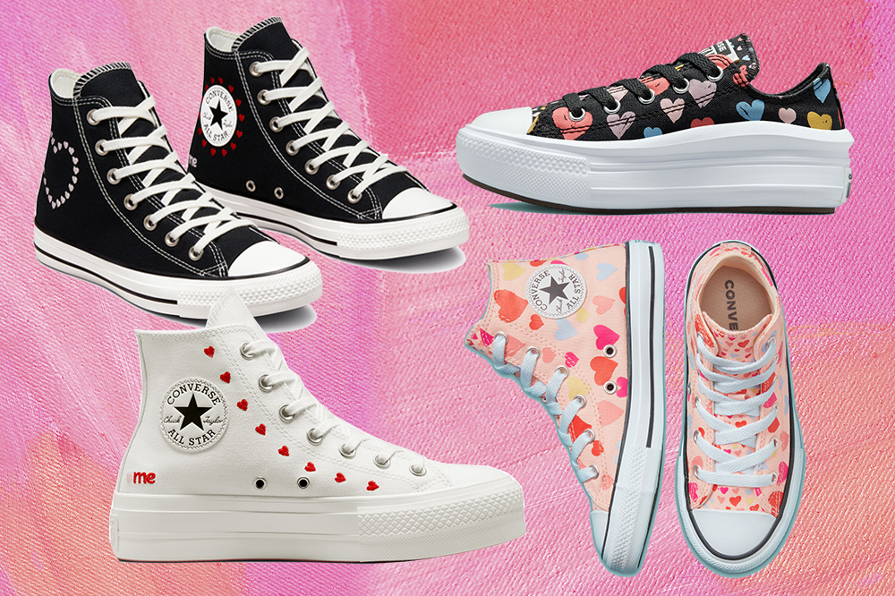 colecao-tenis-converse-valentines-day-02 Quatro tênis da coleção de Valentine's Day da Converse em fundo rosa