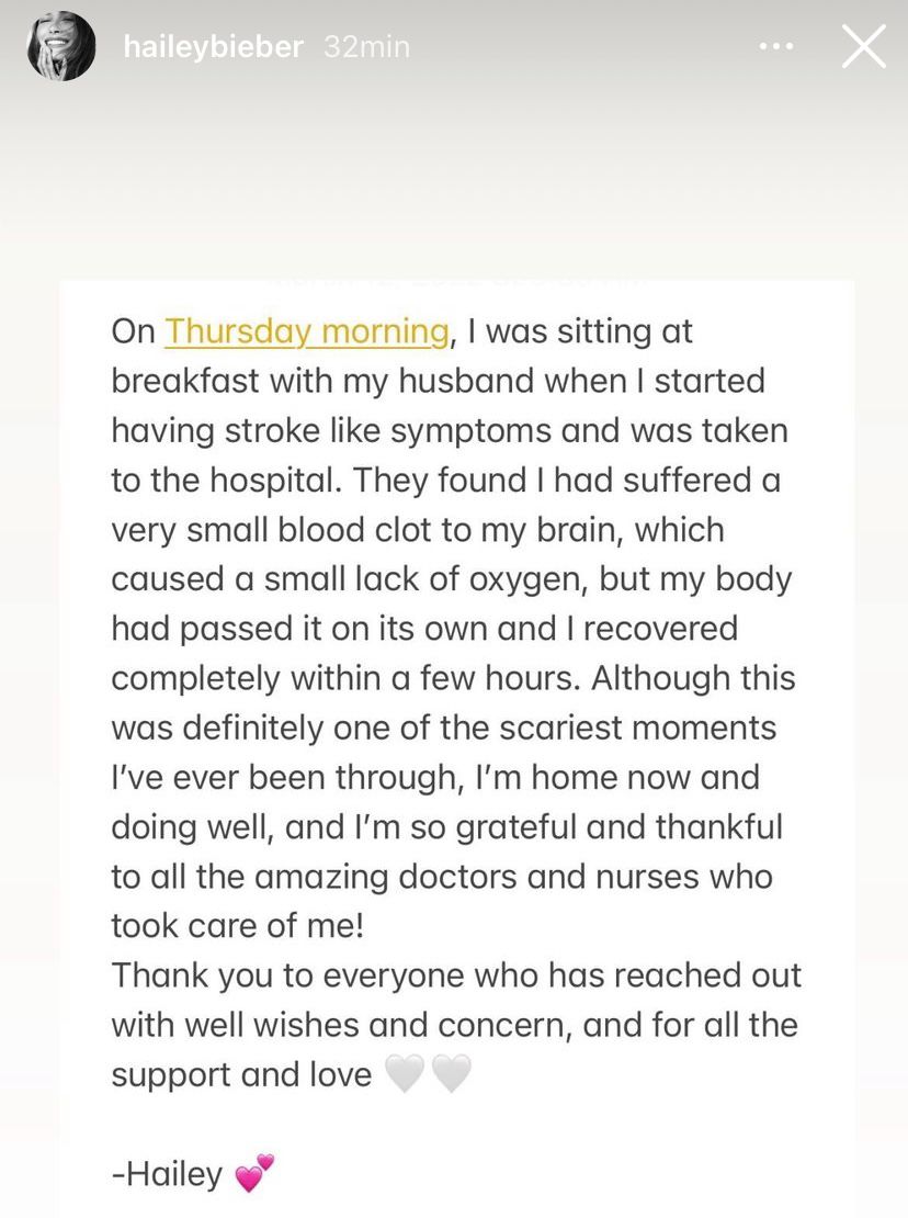 hailey-bieber Publicação em texto de Hailey Bieber nos Stories