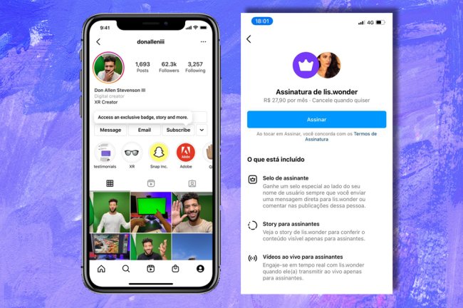 Conteúdo para assinantes no Instagram? Entenda a polêmica do momento Print de telas do Instagram mostrando a opção de conteúdo para assinantes