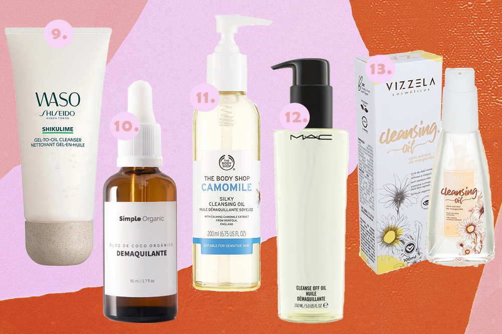 cleansing-oil-produtos-03 Montagem em fundo rosa e laranja com quatro opções de cleansing oil