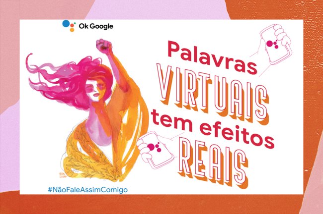 Imagem de divulgação de campanha anti-assédio do Google mostra a ilustração de uma mulher com o punho levantado