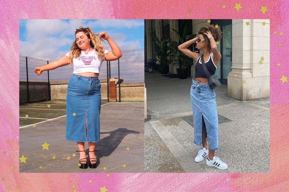 A polêmica saia jeans longa é tendência e já conquistou as fashionistas