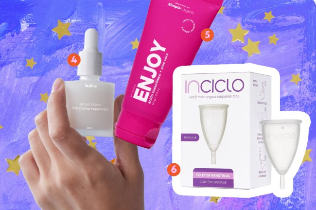 Produtos de higiene íntima como séruns e coletor menstrual