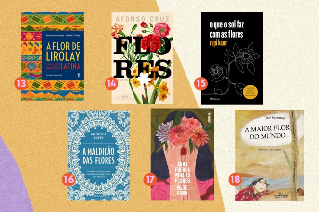 Monatgem com livros que possuem no título a palavra flor