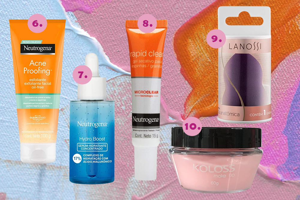 produtos-beleza-promoção-amazon-02 Produtos de beleza com desconto na semana do cliente na Amazon em montagem com fundo azul, rosa e laranja com estrelinhas douradas