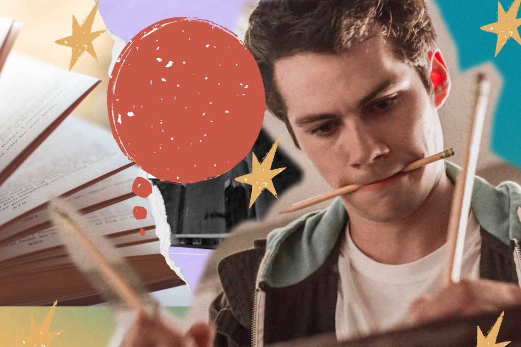 Montagem com personagem de Teen Wolf estudando