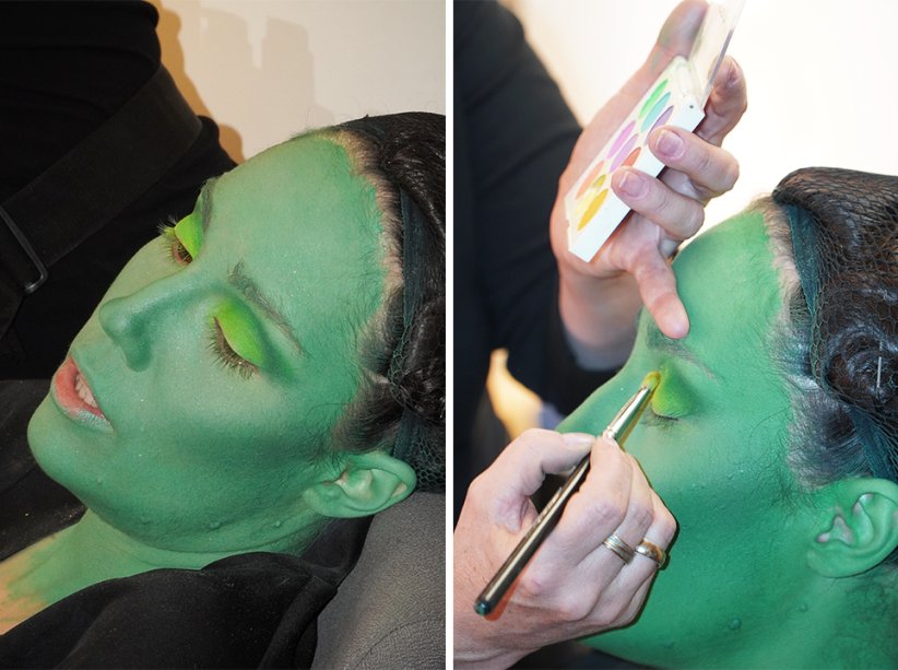 Myra Ruiz como Elphaba nos bastidores de Wicked