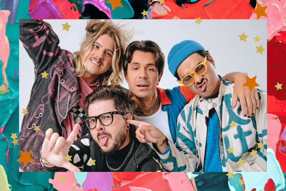 Montagem com a foto dos integrantes da banda Restart em 2023