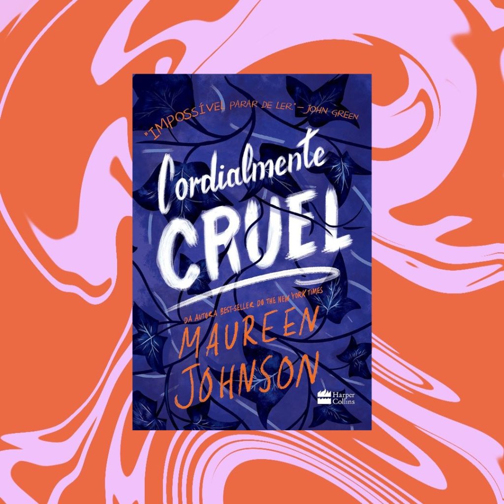 Capa do livro Cordialmente Cruel. Fundo rosa e vermelho.