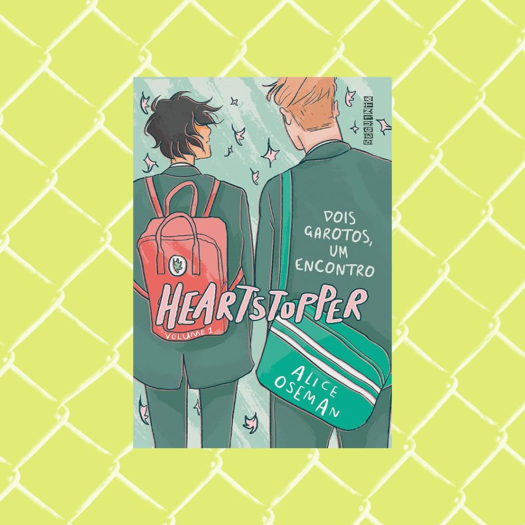 Heartstopper Dois garotos, um encontro (vol. 1) Capa do livro Hearstopper. Fundo verde.