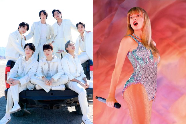 BTS-Taylor-divulgação Grupo de k-pop BTS e a cantora Taylor Swift