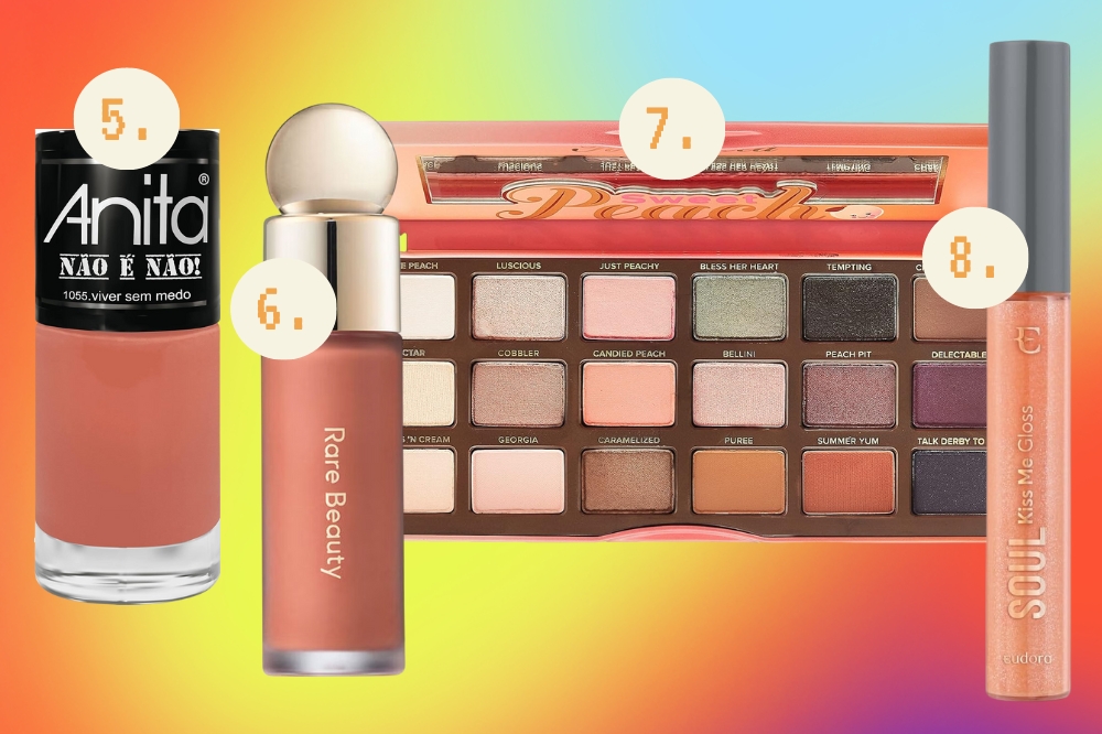 produtos-beleza-cor-pantone-peach-fuzz-2024-02 Produtos de beleza no tema Peach Fuzz, Cor do ano 2024 da Pantone