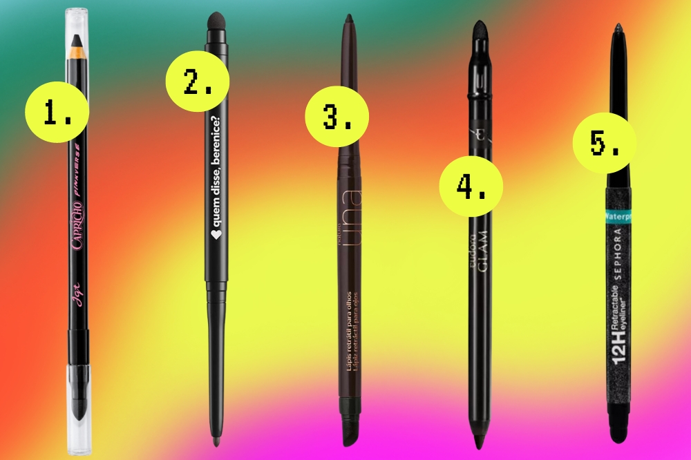 lapis-olho-preto-01 Opções de lápis de olho preto em fundo verde, laranja, amarelo e rosa
