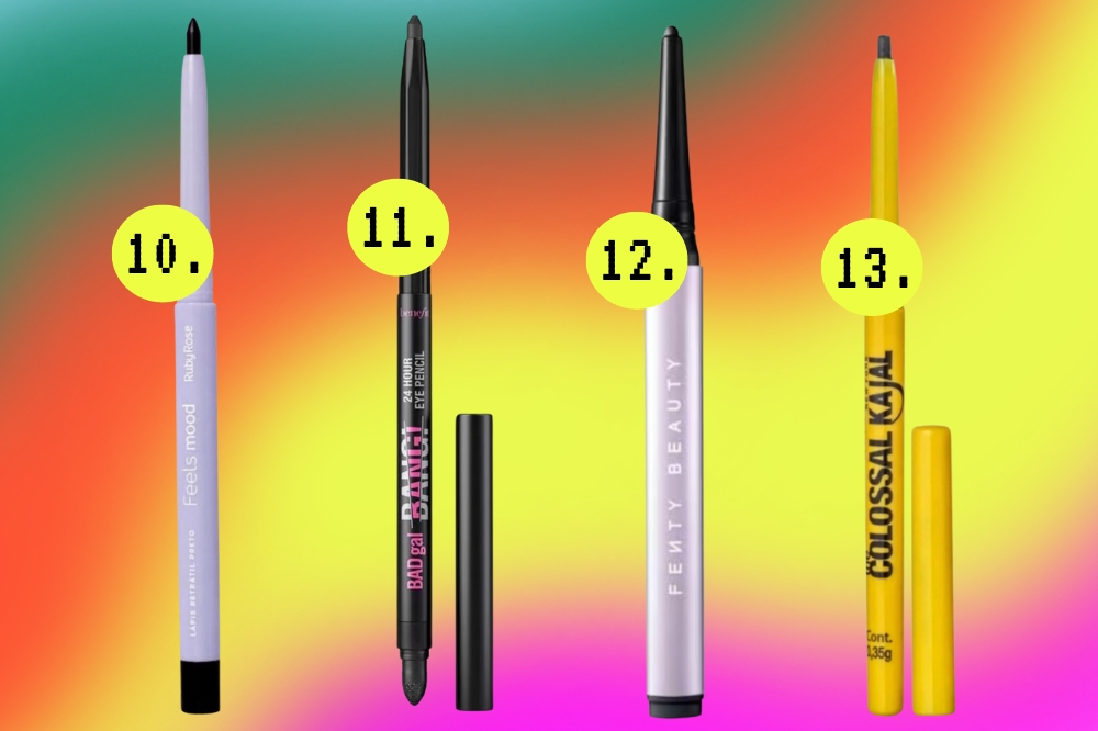 lapis-olho-preto-03 Opções de lápis de olho preto em fundo verde, laranja, amarelo e rosa