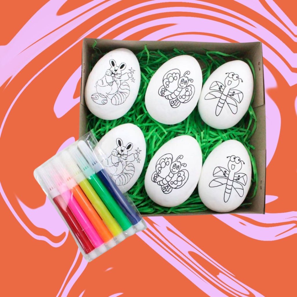 Kit 12 Ovos De Páscoa Infantil Para Colorir Com Canetinhas
