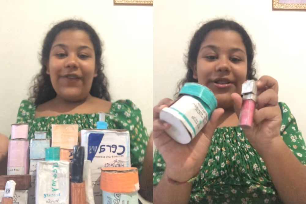Menina viraliza na internet ao recriar maquiagens famosas com papelão